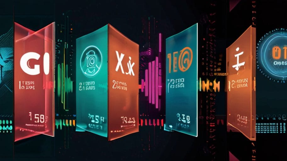 Tech boom 2024: Abstract tech industry innovation. Digital interface with glowing icons and data streams. Future technology concept.